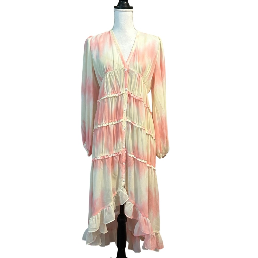 NWT English‎ Factory High Low Button Front Tiered Maxi Dress Women’s SZ XS Pink